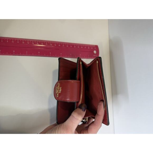 Coach C0082 Small Trifold Wallet — Signature Brown Canvas with Red Leather Trim - Picture 7 of 7